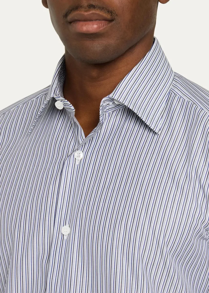 Brioni Men's Striped Cotton Dress Shirt | Thumbnail 5 Brioni Men's Striped Cotton Dress Shirt | Thumbnail 5