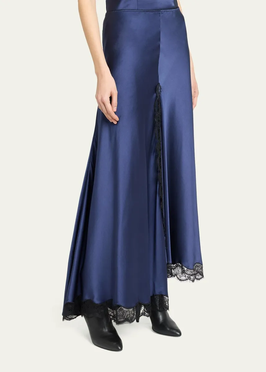 Isabel Marant Alexandra Lace-Trim Asymmetric Satin Midi Skirt | Thumbnail 4 Isabel Marant Alexandra Lace-Trim Asymmetric Satin Midi Skirt | Thumbnail 4