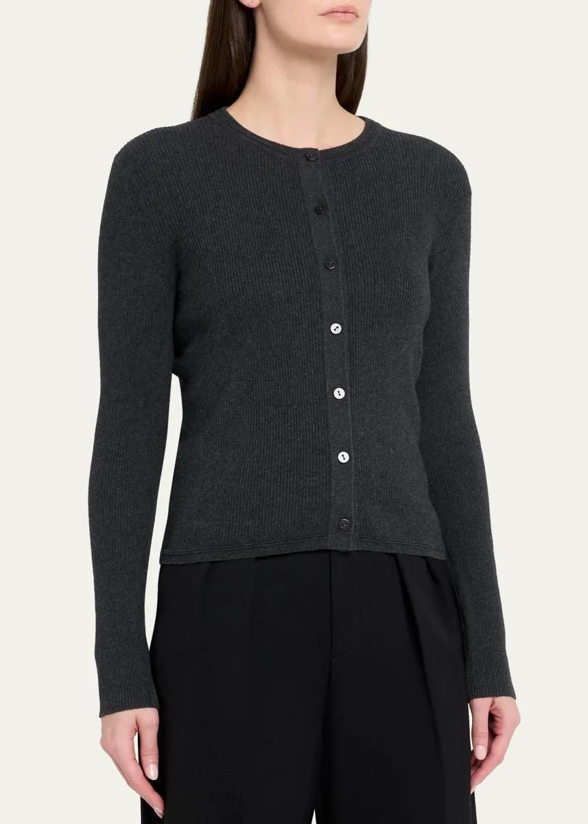 Lisa Yang Abeena Cotton-Cashmere Rib Crewneck Cardigan | Thumbnail 4 Lisa Yang Abeena Cotton-Cashmere Rib Crewneck Cardigan | Thumbnail 4