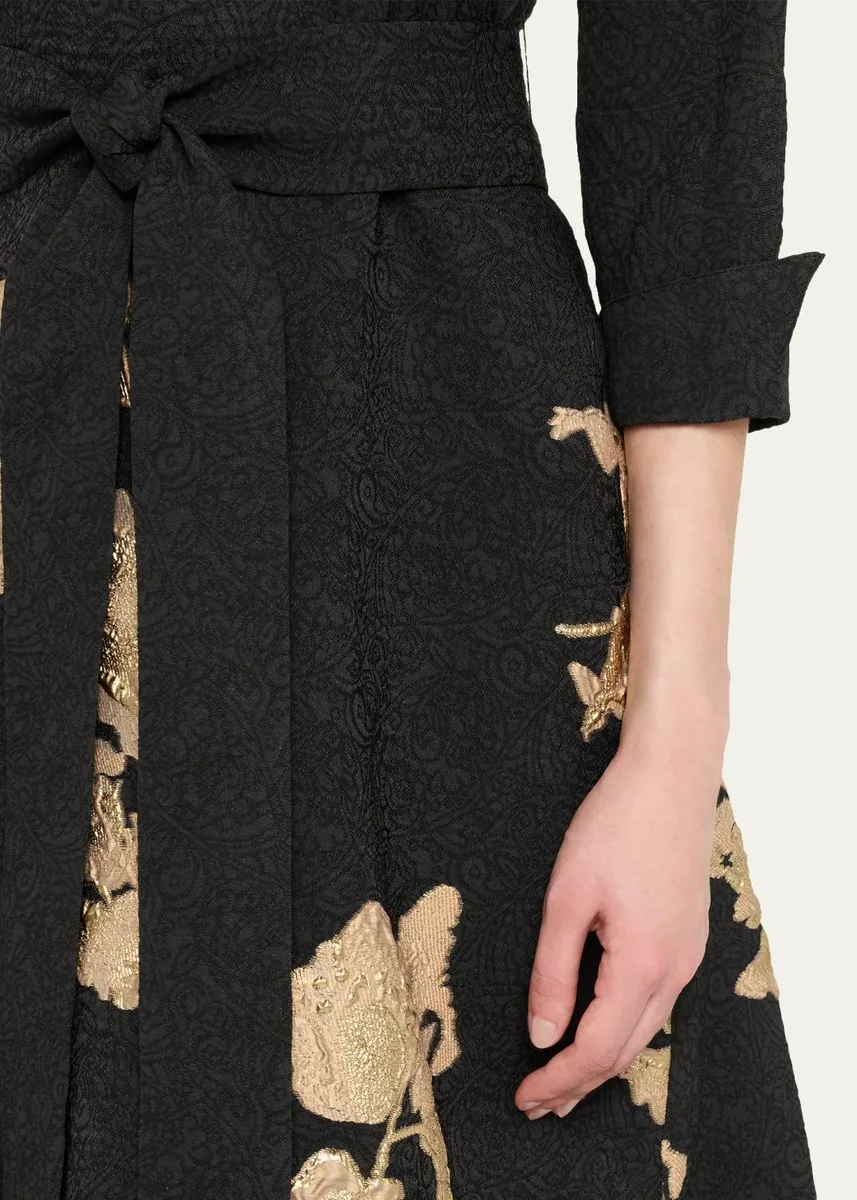 Rickie Freeman for Teri Jon Metallic Floral Jacquard Shirt Gown | Thumbnail 5