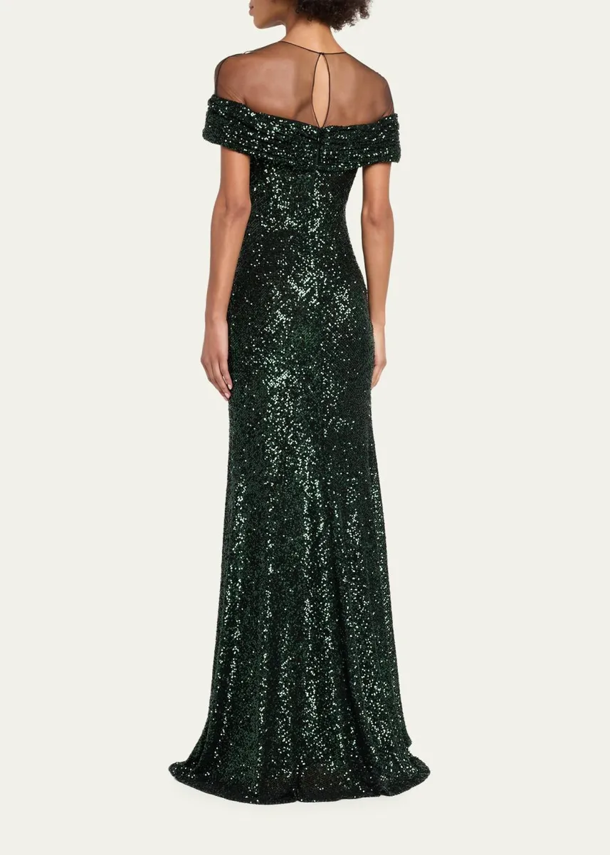 Naeem Khan Off-The-Shoulder Sequined Illusion Gown | Thumbnail 7