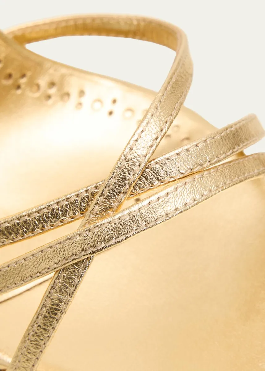 Manolo Blahnik 105mm Leva Metallic Leather Ankle-Tie Sandals | Thumbnail 3
