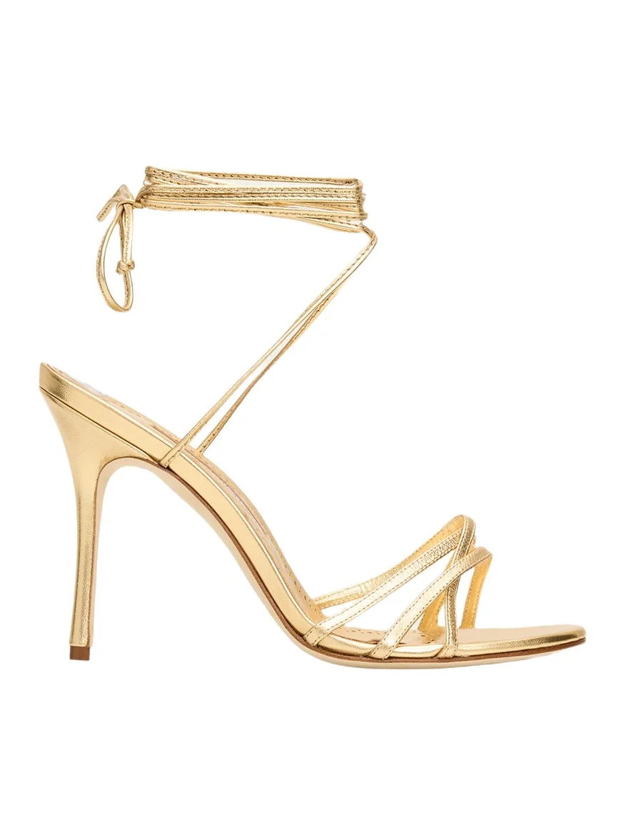 105mm Leva Metallic Leather Ankle-Tie Sandals 105mm Leva Metallic Leather Ankle-Tie Sandals