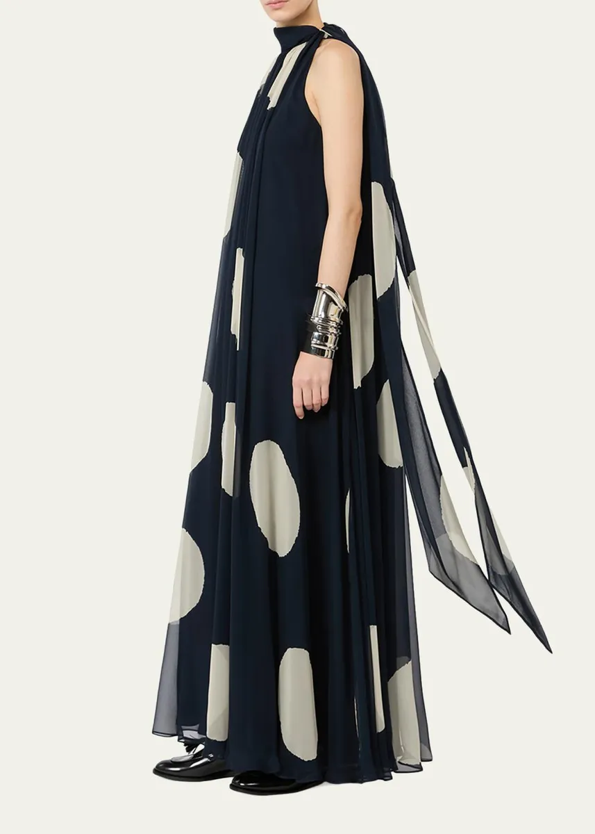 Max Mara Polka-Dot Silk Chiffon Scarf-Neck Halter Maxi Dress | Thumbnail 2 Max Mara Polka-Dot Silk Chiffon Scarf-Neck Halter Maxi Dress | Thumbnail 2