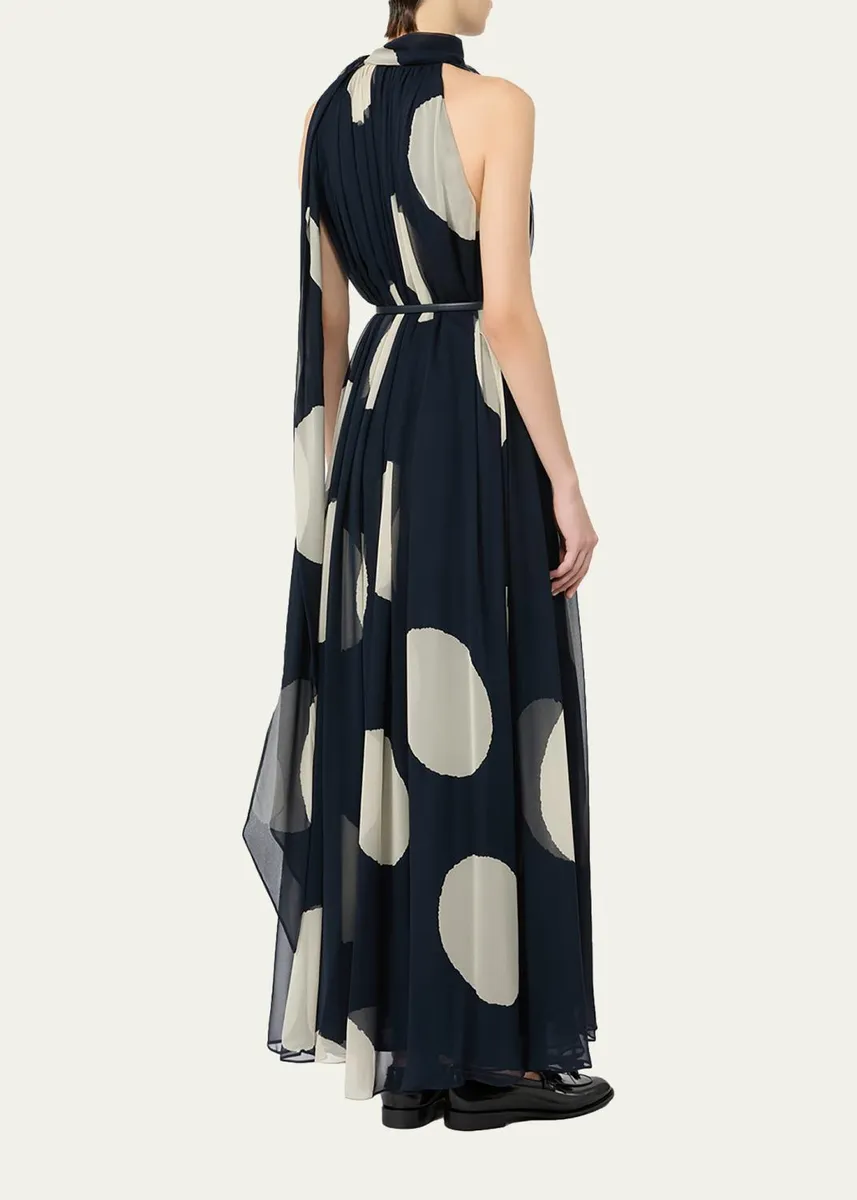 Max Mara Polka-Dot Silk Chiffon Scarf-Neck Halter Maxi Dress | Thumbnail 3 Max Mara Polka-Dot Silk Chiffon Scarf-Neck Halter Maxi Dress | Thumbnail 3