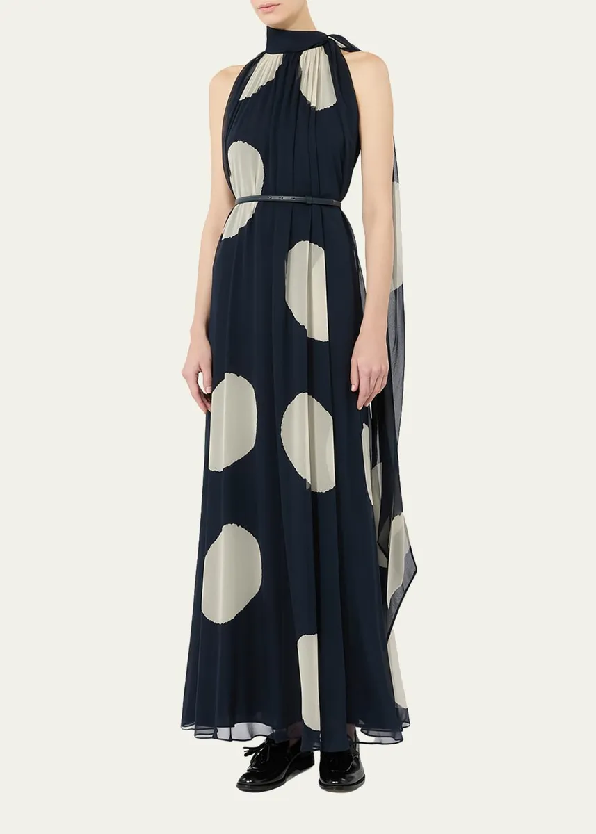 Max Mara Polka-Dot Silk Chiffon Scarf-Neck Halter Maxi Dress | Thumbnail 4 Max Mara Polka-Dot Silk Chiffon Scarf-Neck Halter Maxi Dress | Thumbnail 4