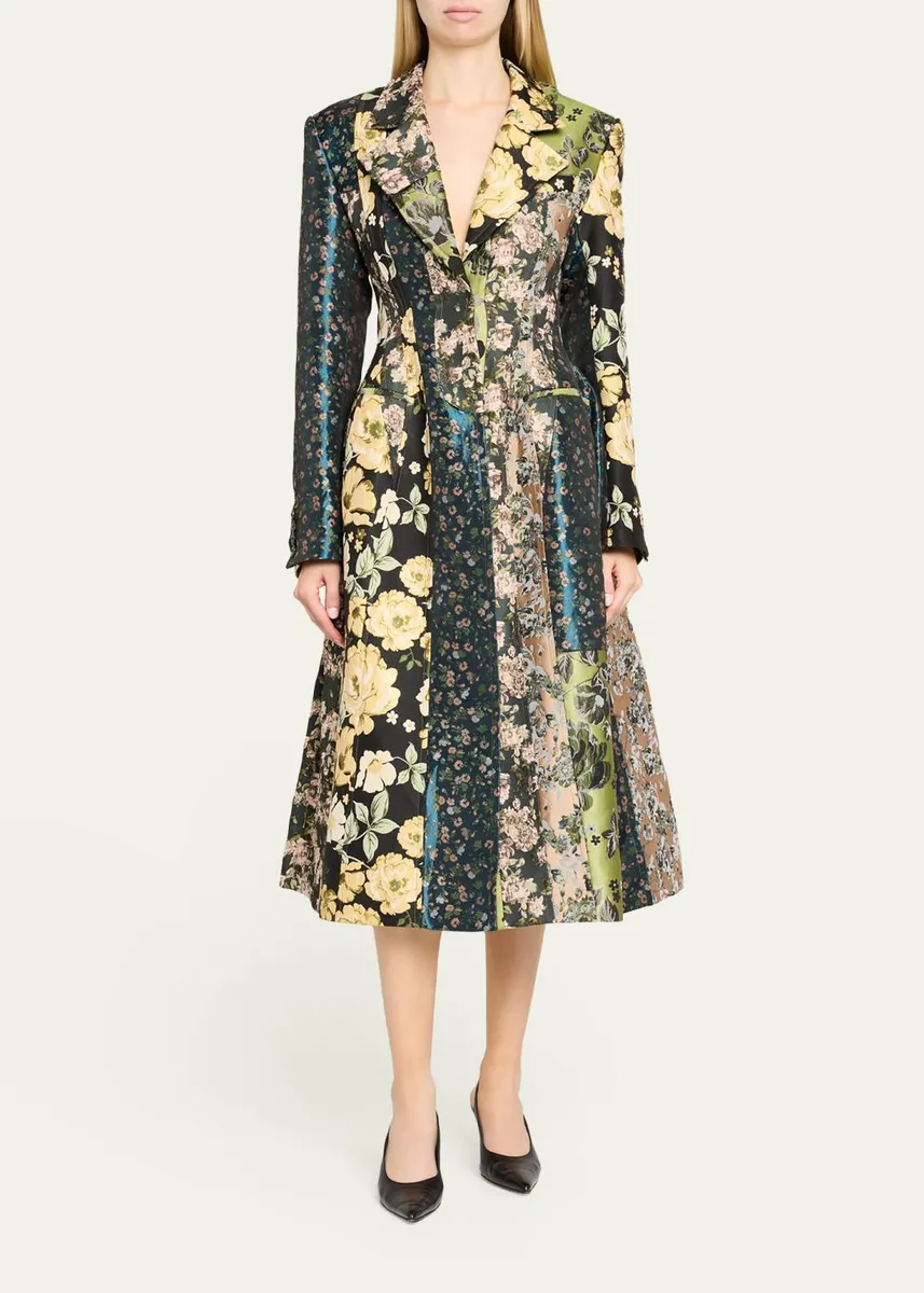 Jason Wu Collection Patchwork Floral Jacquard A-Line Long Jacket | Thumbnail 2