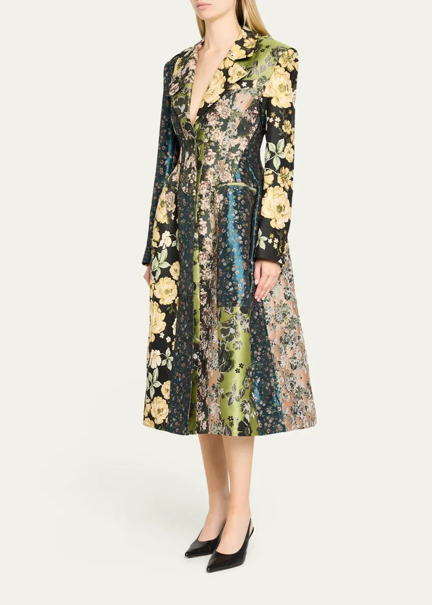 Jason Wu Collection Patchwork Floral Jacquard A-Line Long Jacket | Thumbnail 4