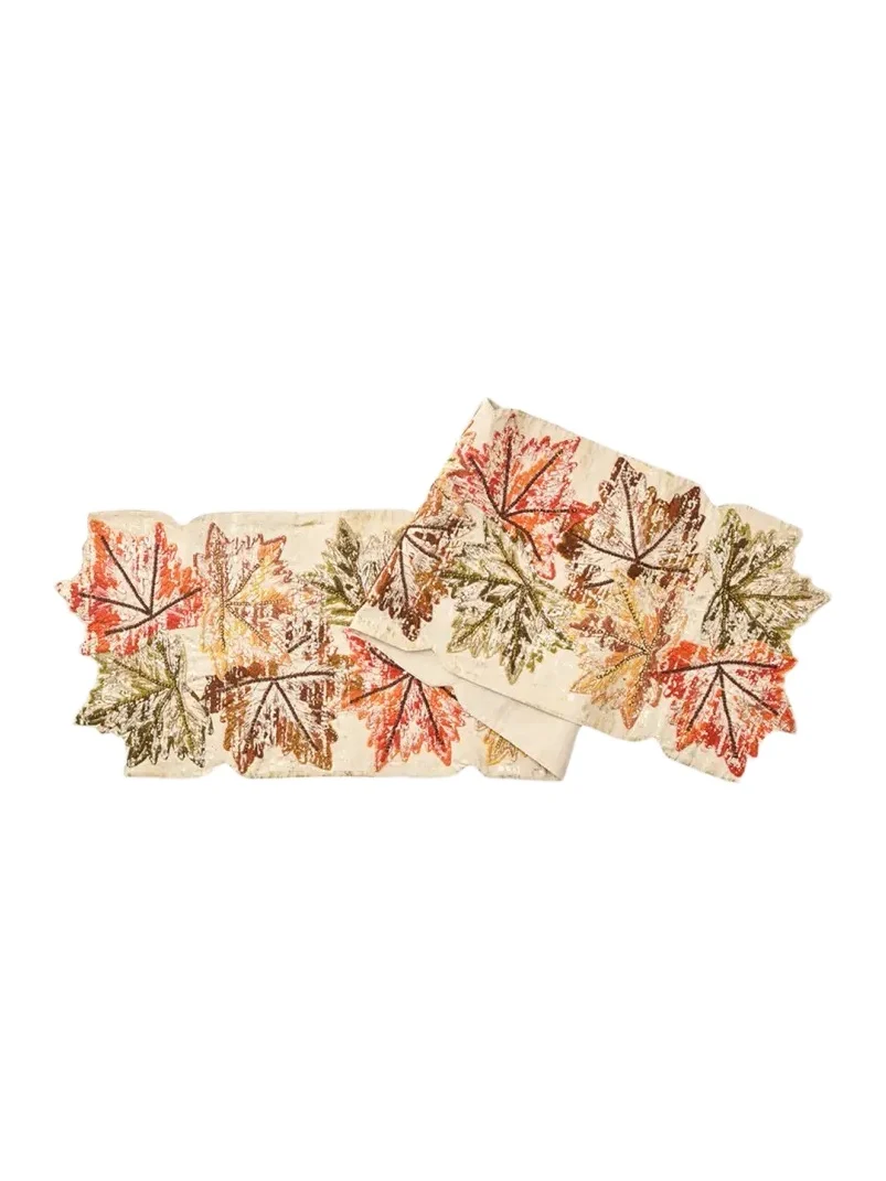 Ember Leaf Embroidered Table Runner, 15" x 74"