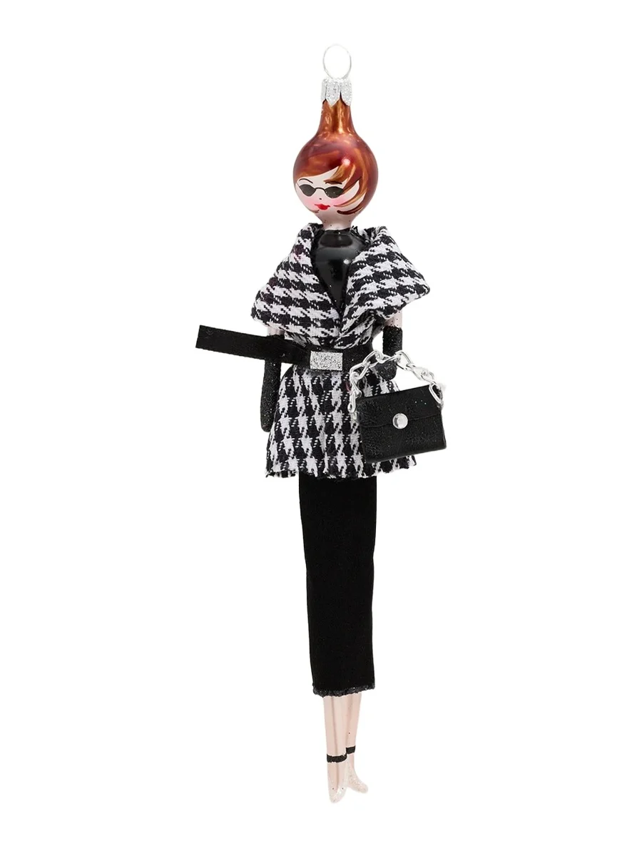 Lady With Bag Glass Christmas Ornament