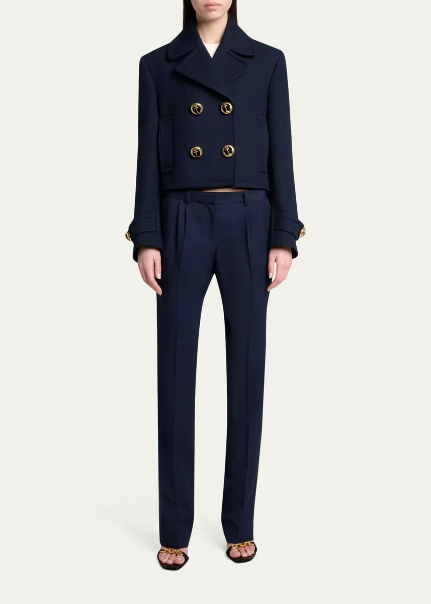 Balenciaga Double-Breasted Textured Wool Short Peacoat | Thumbnail 2