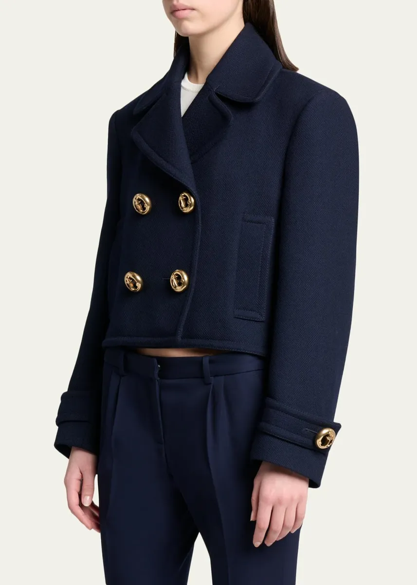 Balenciaga Double-Breasted Textured Wool Short Peacoat | Thumbnail 4