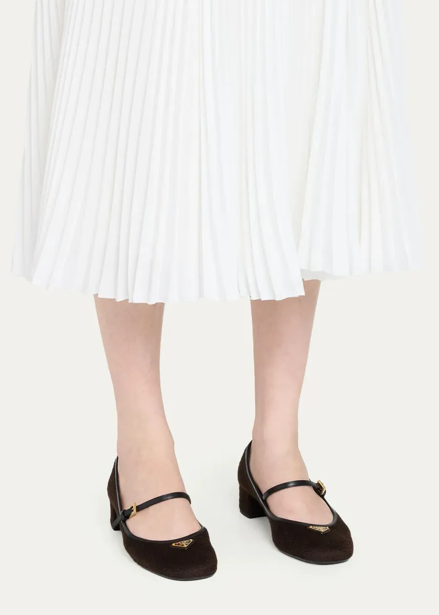 Prada Triangle Logo Wool Mary Jane Ballerina Flats | Thumbnail 2 Prada Triangle Logo Wool Mary Jane Ballerina Flats | Thumbnail 2