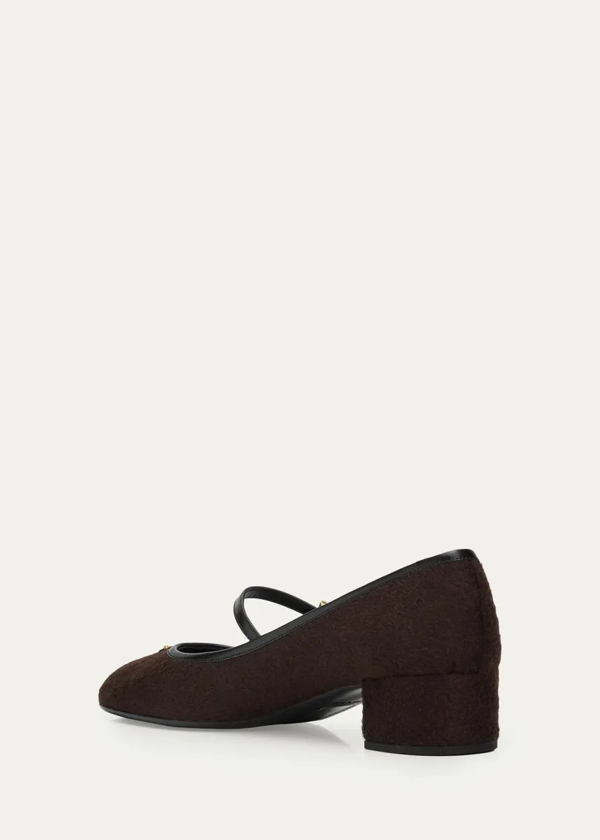 Prada Triangle Logo Wool Mary Jane Ballerina Flats | Thumbnail 4 Prada Triangle Logo Wool Mary Jane Ballerina Flats | Thumbnail 4