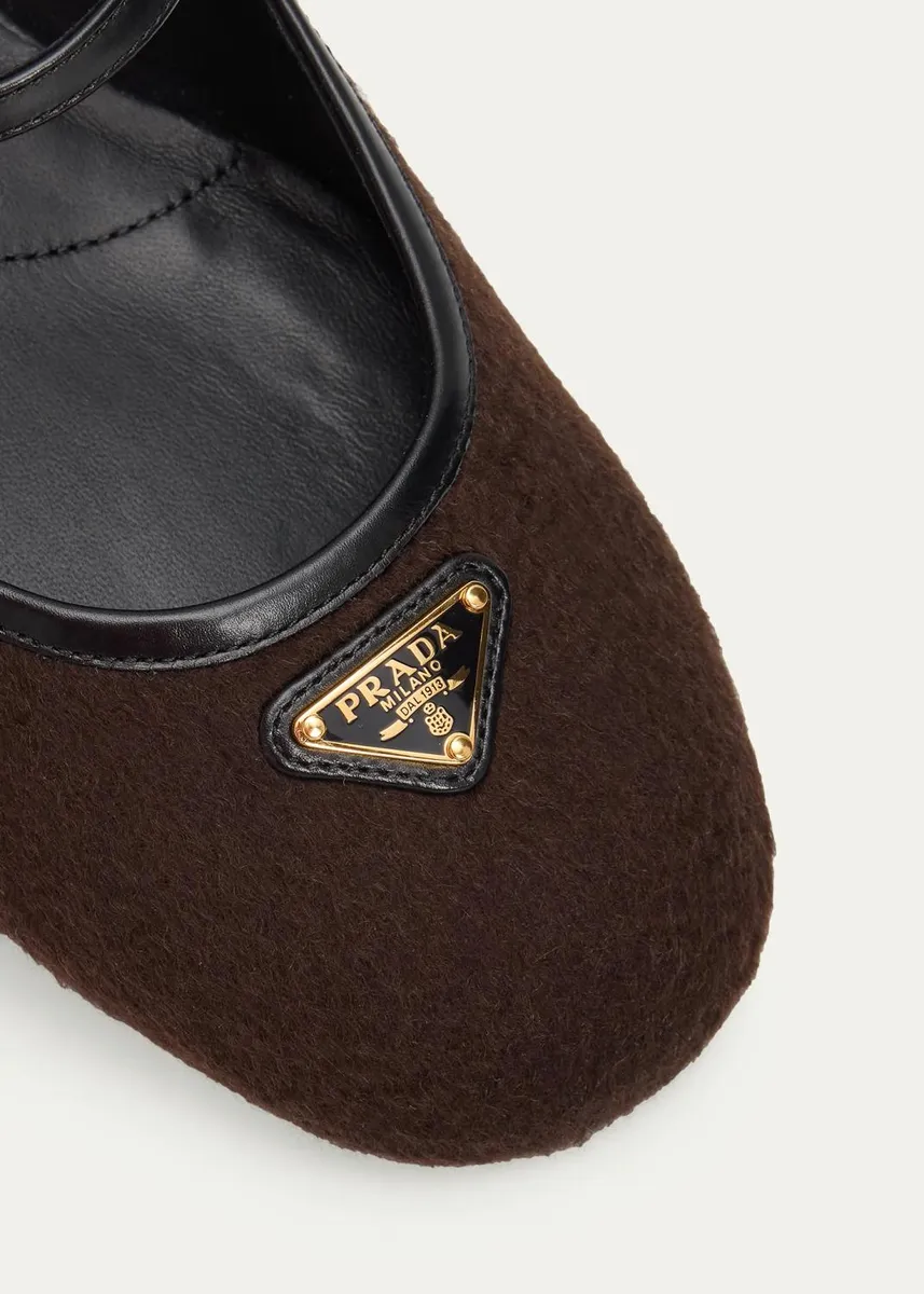 Prada Triangle Logo Wool Mary Jane Ballerina Flats | Thumbnail 5 Prada Triangle Logo Wool Mary Jane Ballerina Flats | Thumbnail 5