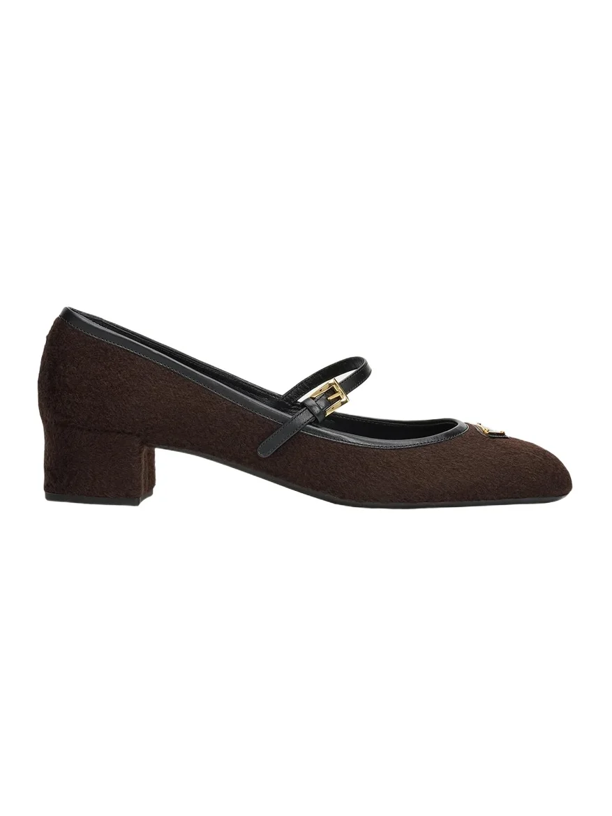 Triangle Logo Wool Mary Jane Ballerina Flats
