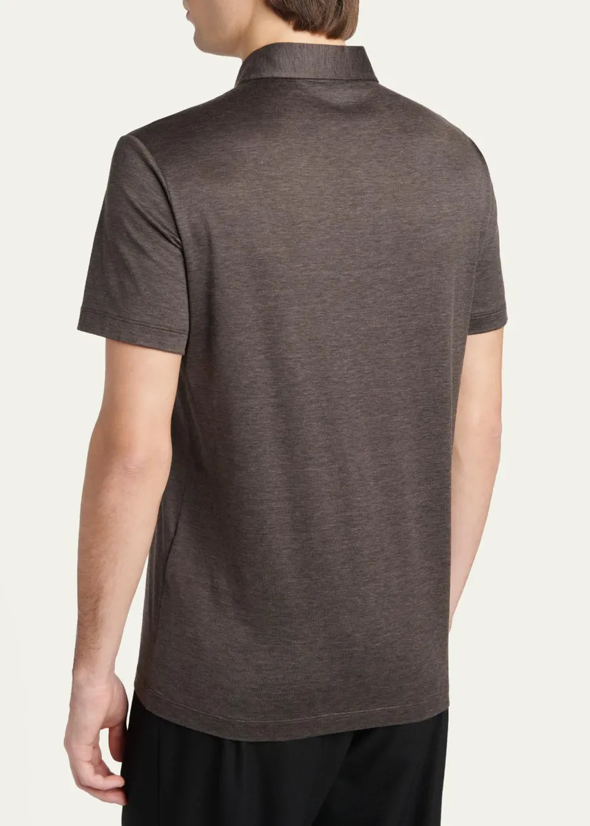 Giorgio Armani Men's Silk and Cotton Heathered Polo Shirt | Thumbnail 3