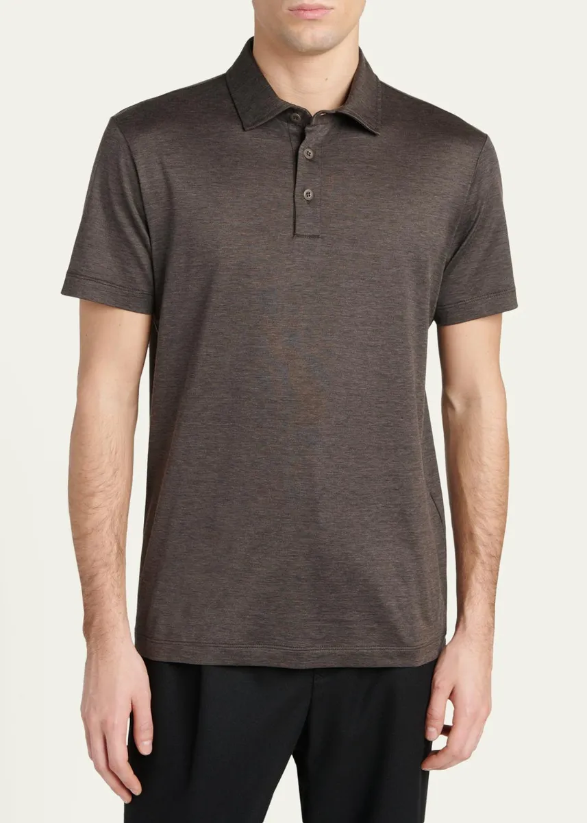 Giorgio Armani Men's Silk and Cotton Heathered Polo Shirt | Thumbnail 4