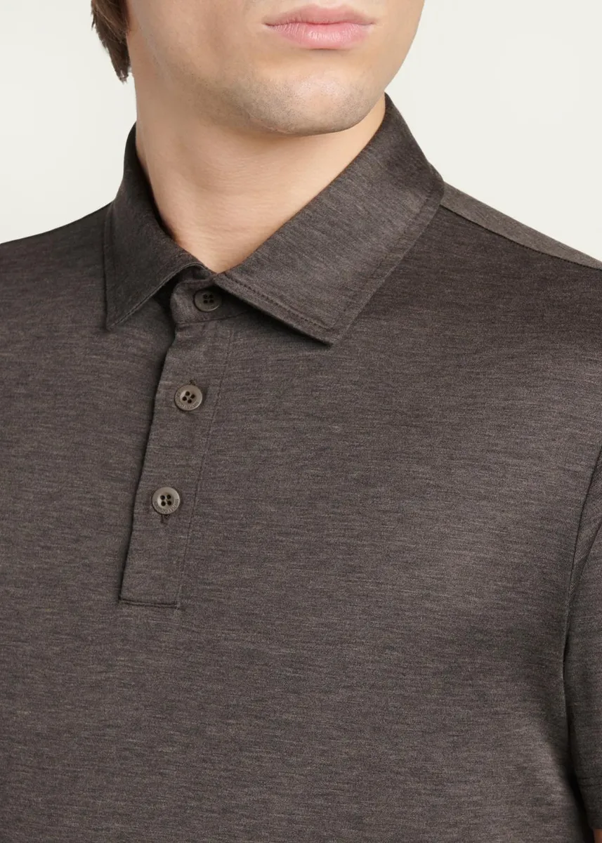 Giorgio Armani Men's Silk and Cotton Heathered Polo Shirt | Thumbnail 5