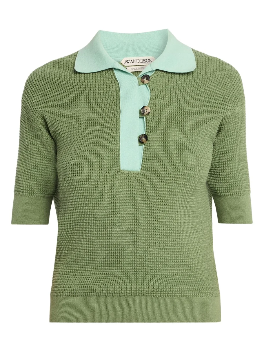 JW Anderson Short-Sleeve Textured Knit Polo Sweater