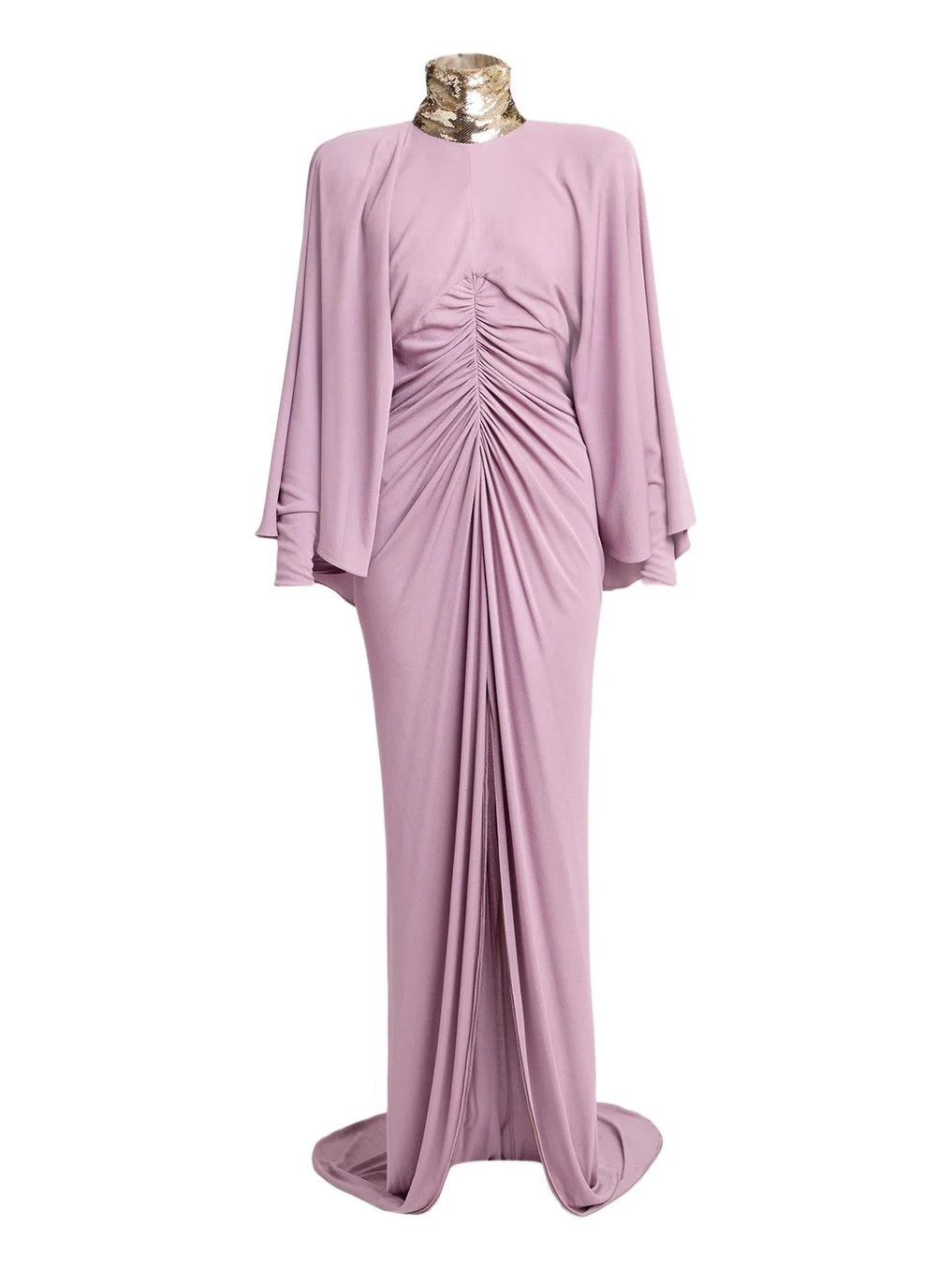 Sequined Turtleneck Draped Cape Backless Gown Sequined Turtleneck Draped Cape Backless Gown