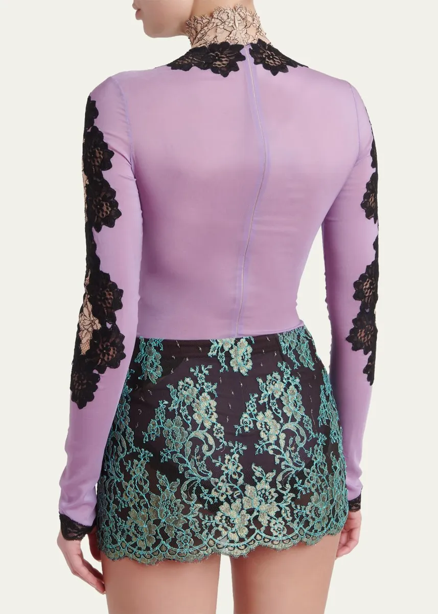 Valentino Garavani Lace & Jersey Turtleneck Bodysuit | Thumbnail 3
