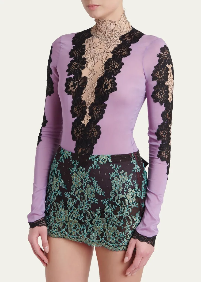 Valentino Garavani Lace & Jersey Turtleneck Bodysuit | Thumbnail 4