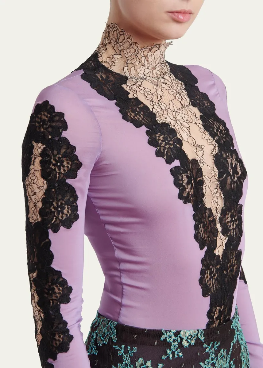 Valentino Garavani Lace & Jersey Turtleneck Bodysuit | Thumbnail 5