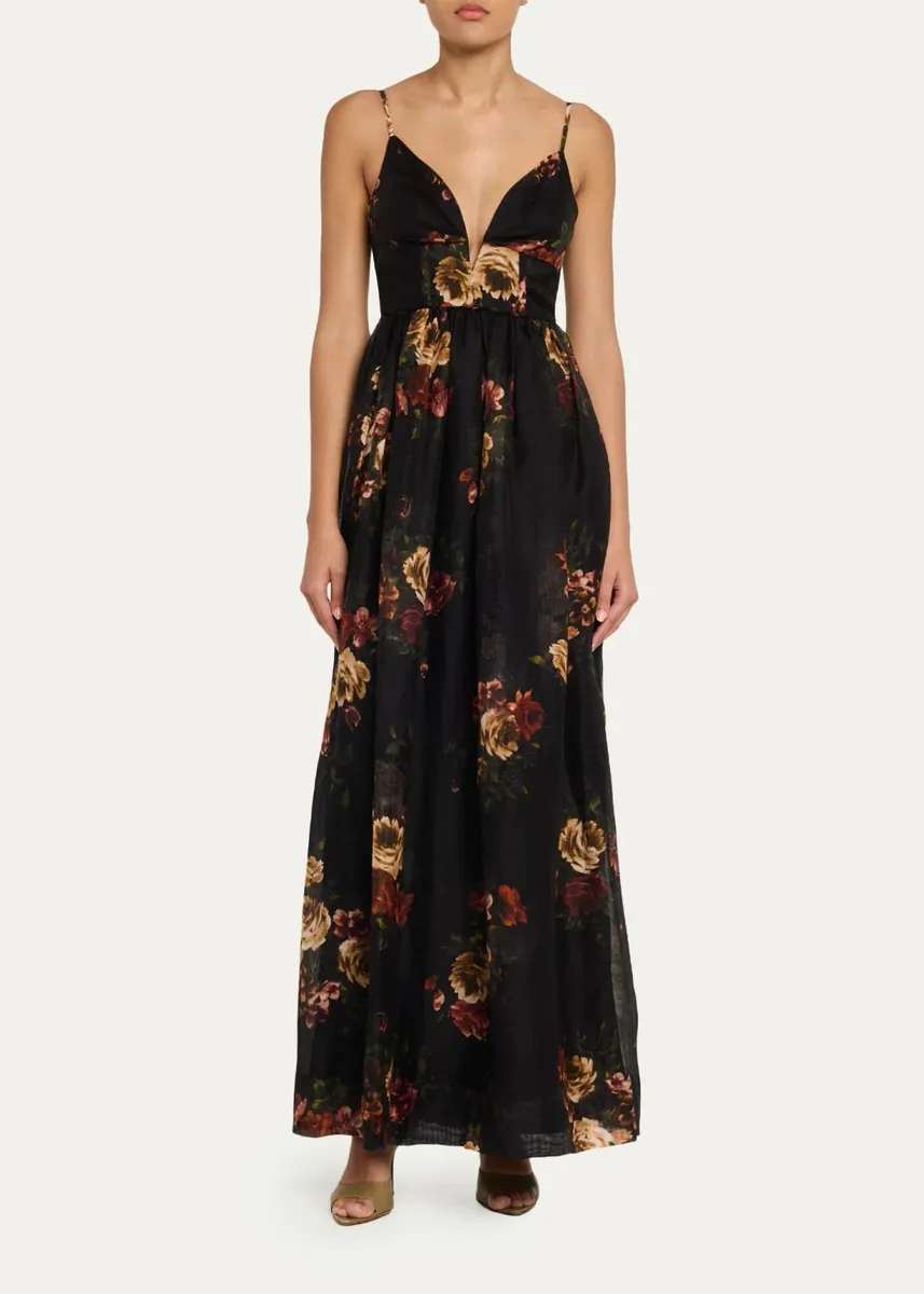 Cara Cara Pero Floral Silk-Linen Gown | Thumbnail 2 Cara Cara Pero Floral Silk-Linen Gown | Thumbnail 2