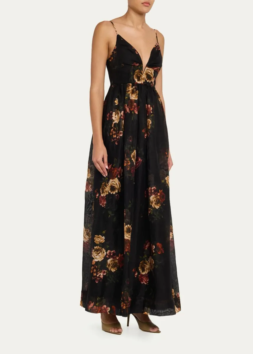 Cara Cara Pero Floral Silk-Linen Gown | Thumbnail 4 Cara Cara Pero Floral Silk-Linen Gown | Thumbnail 4