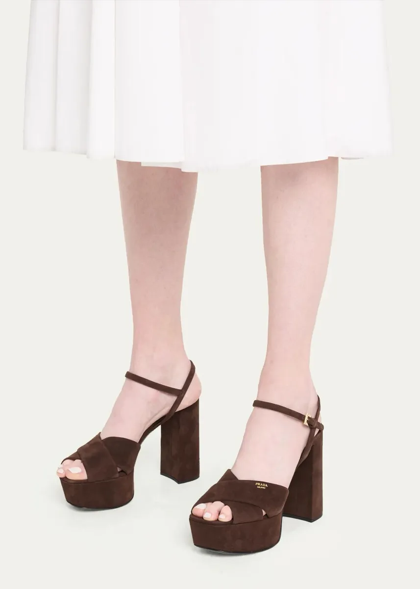 Prada 115mm Suede Crisscross Platform Sandals | Thumbnail 2 Prada 115mm Suede Crisscross Platform Sandals | Thumbnail 2