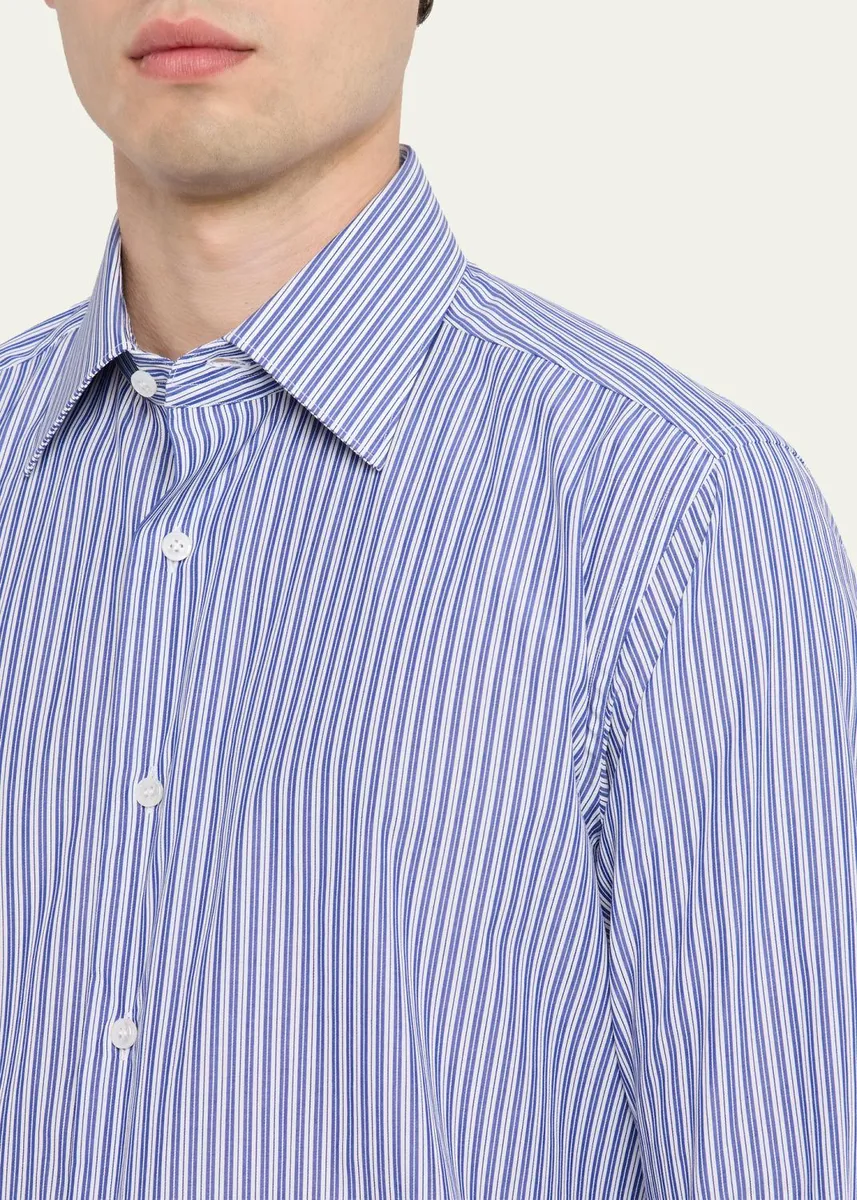 Brioni Men's Pinstripe Cotton Sport Shirt | Thumbnail 5 Brioni Men's Pinstripe Cotton Sport Shirt | Thumbnail 5