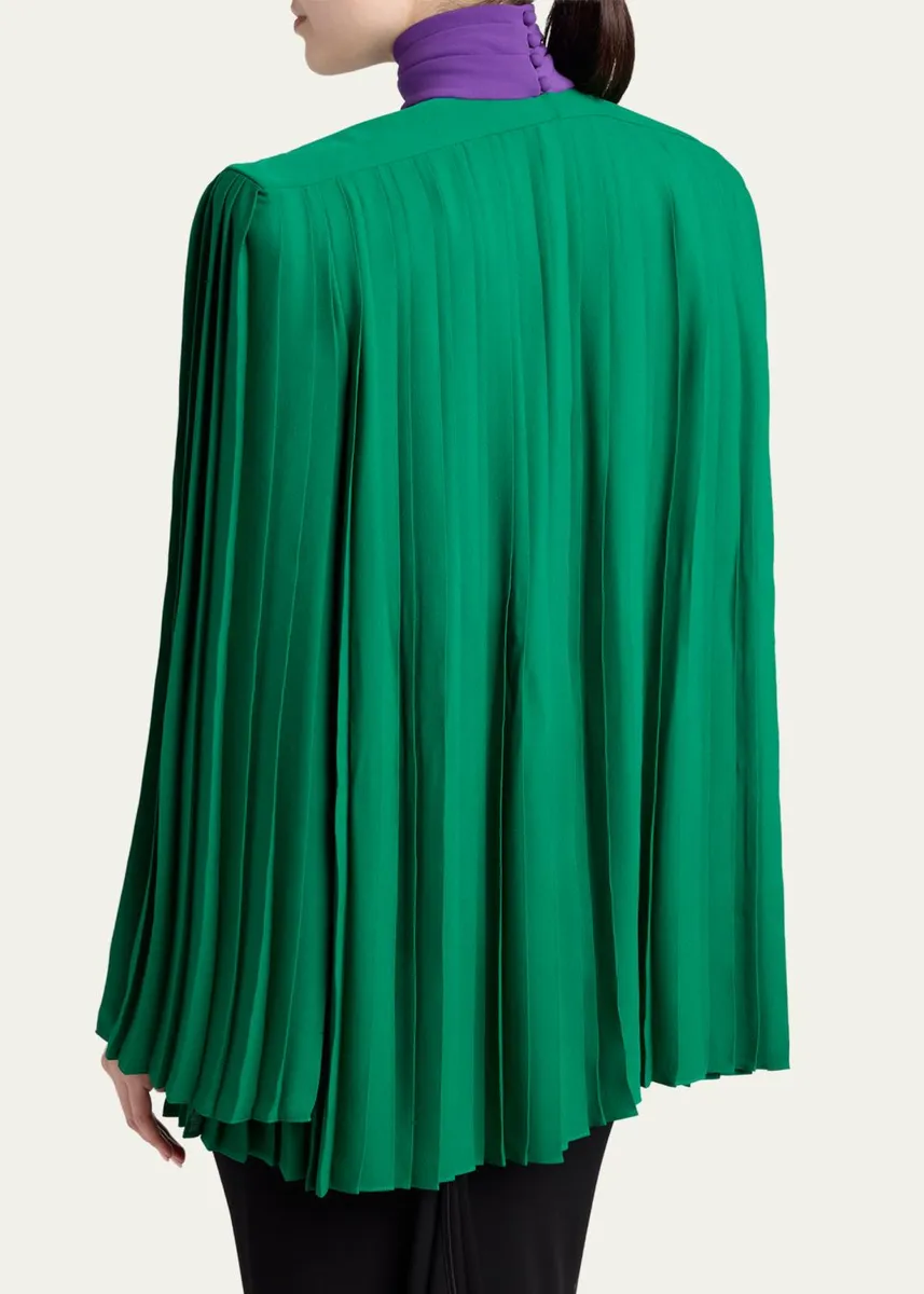 Valentino Garavani Mock-Neck Pleated Silk Long-Sleeve Top | Thumbnail 3 Valentino Garavani Mock-Neck Pleated Silk Long-Sleeve Top | Thumbnail 3