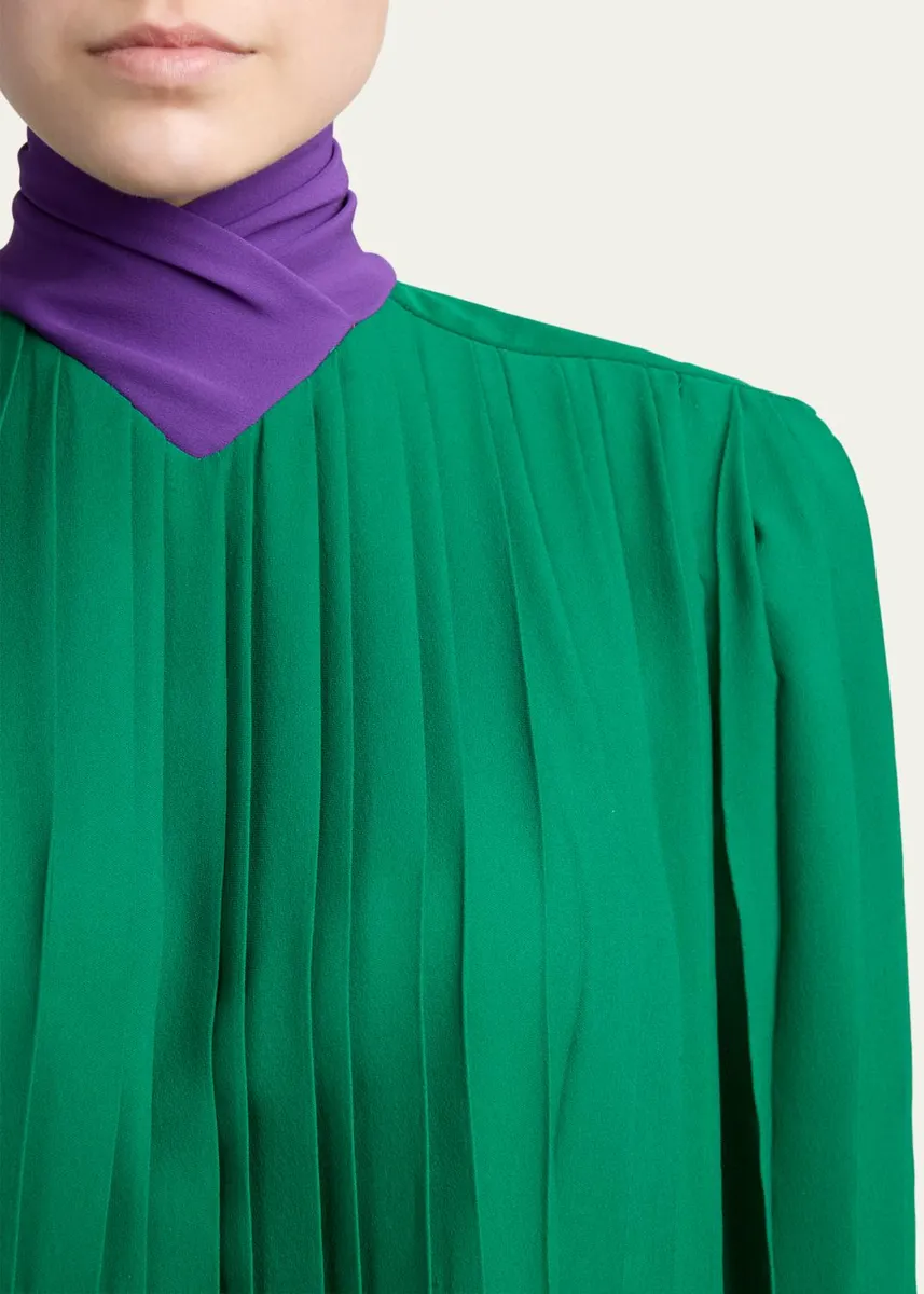 Valentino Garavani Mock-Neck Pleated Silk Long-Sleeve Top | Thumbnail 5 Valentino Garavani Mock-Neck Pleated Silk Long-Sleeve Top | Thumbnail 5