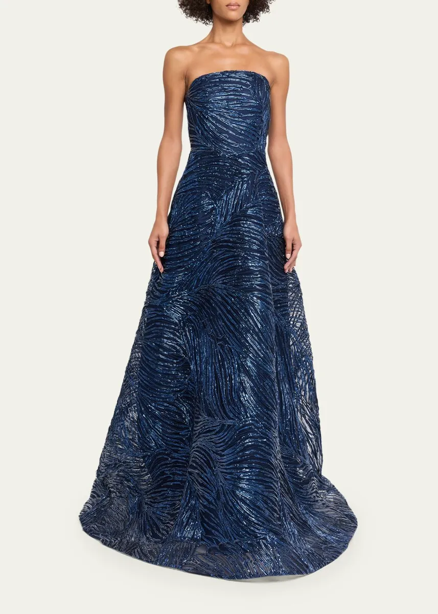 Naeem Khan Strapless Metallic Raffia Embroidered Gown | Thumbnail 4 Naeem Khan Strapless Metallic Raffia Embroidered Gown | Thumbnail 4