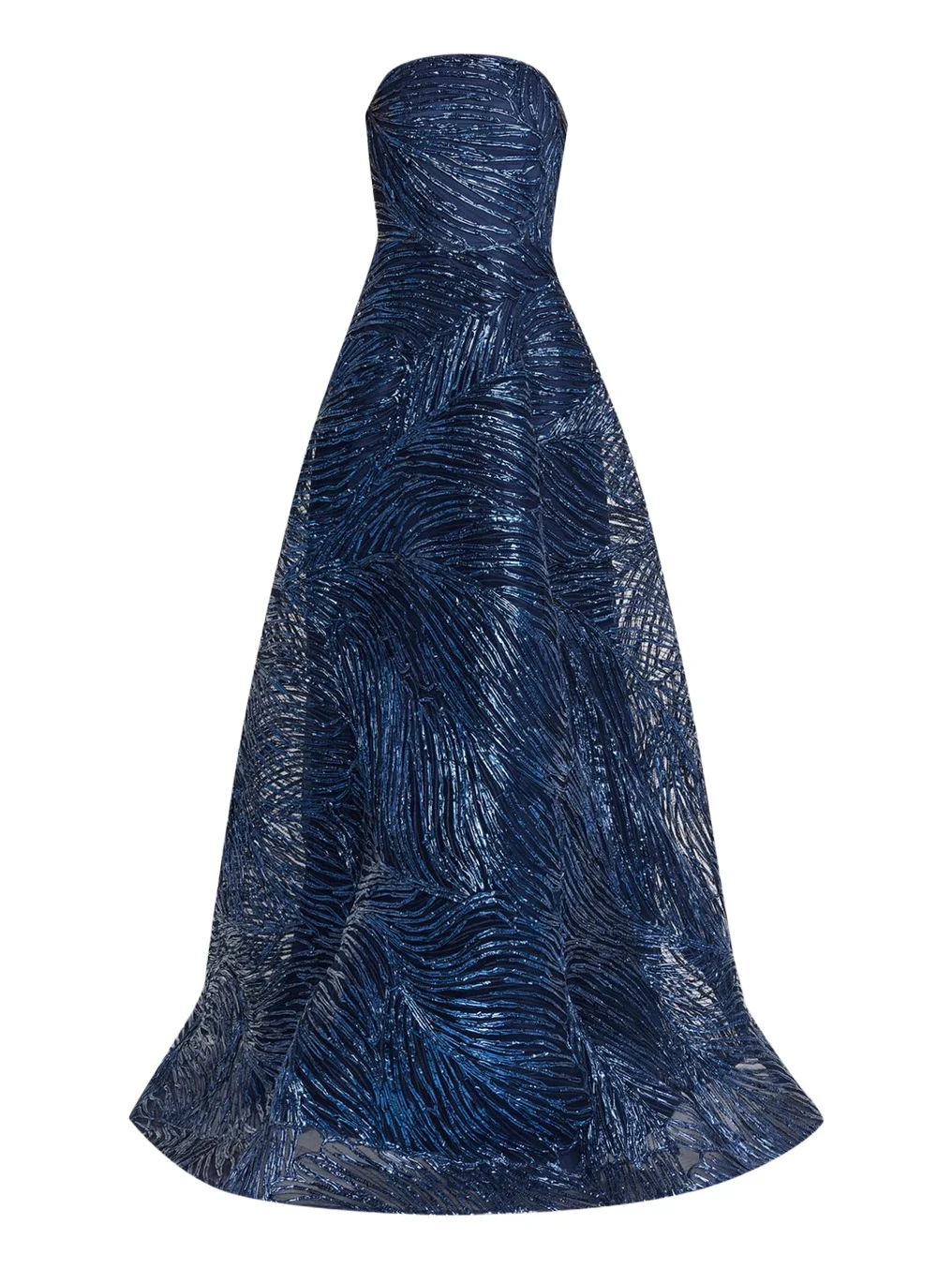 Naeem Khan Strapless Metallic Raffia Embroidered Gown