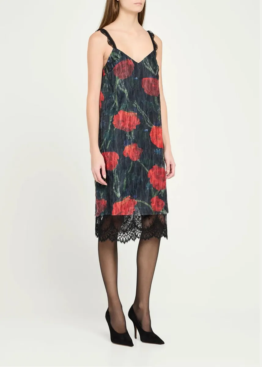 Willy Chavarria Fondo Floral-Print Sleeveless Lace-Trim Midi Slip Dress | Thumbnail 4