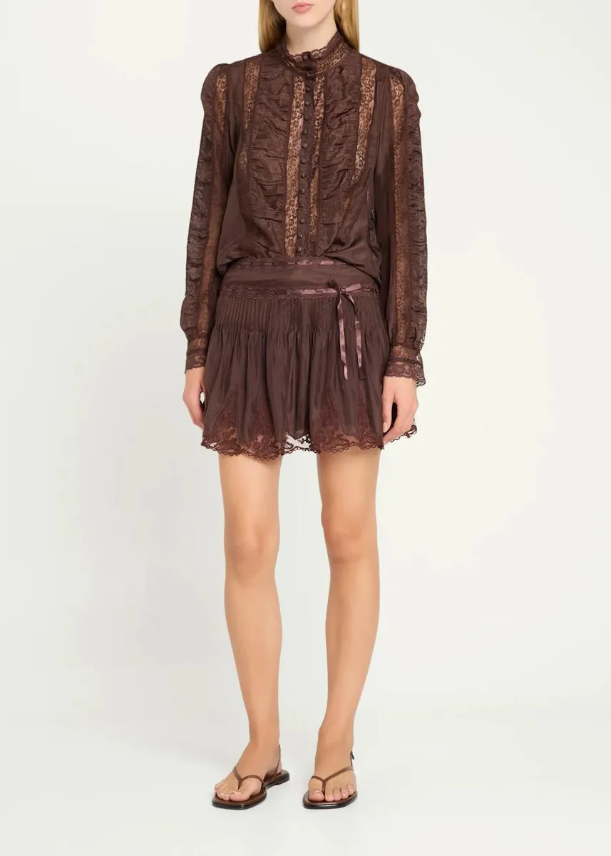 LoveShackFancy Jacque Lace-Trim Ruched Silk Top | Thumbnail 2 LoveShackFancy Jacque Lace-Trim Ruched Silk Top | Thumbnail 2