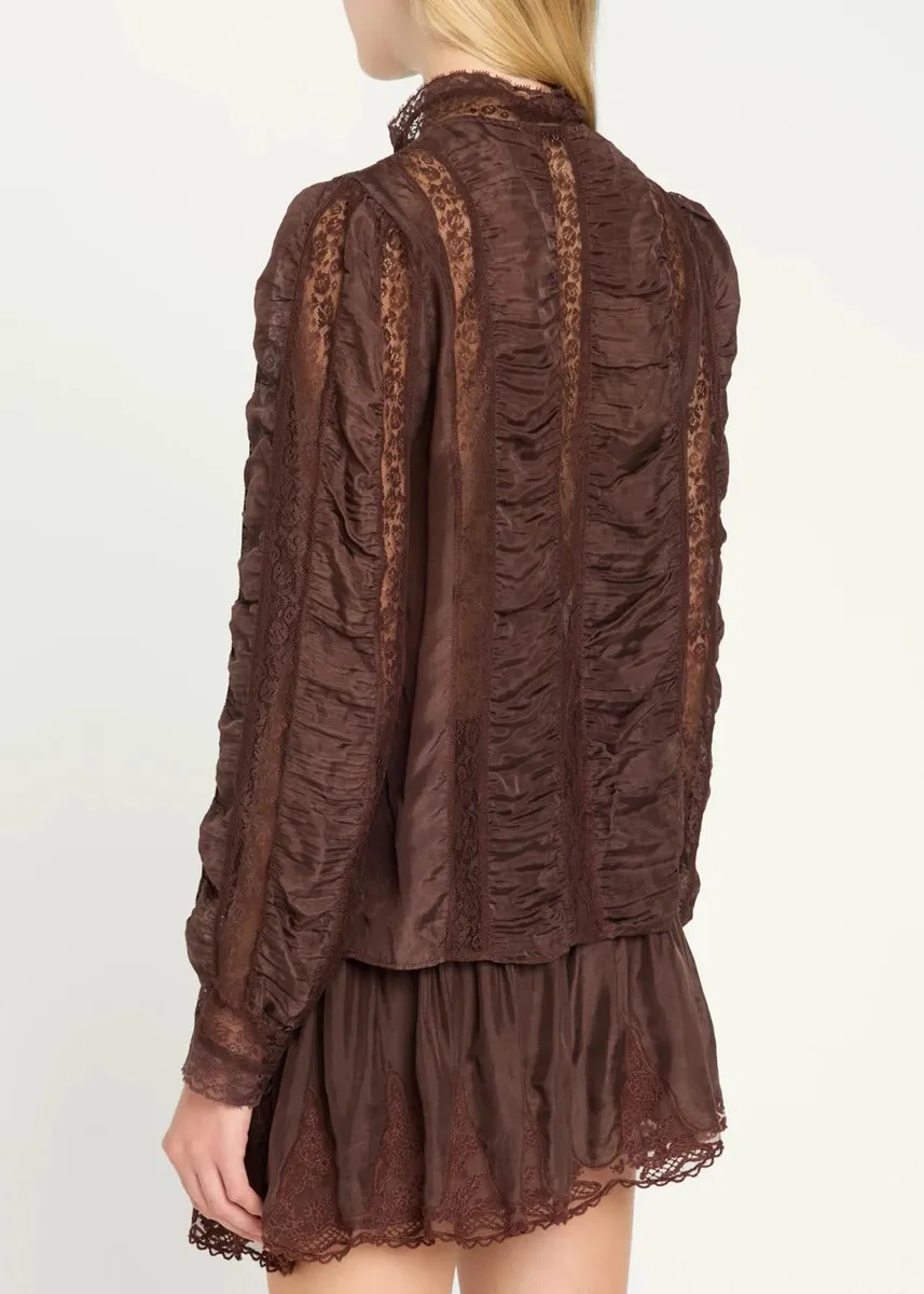 LoveShackFancy Jacque Lace-Trim Ruched Silk Top | Thumbnail 3 LoveShackFancy Jacque Lace-Trim Ruched Silk Top | Thumbnail 3