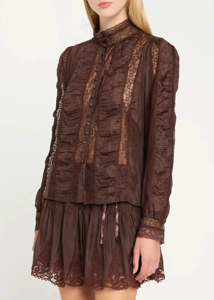 LoveShackFancy Jacque Lace-Trim Ruched Silk Top | Thumbnail 4 LoveShackFancy Jacque Lace-Trim Ruched Silk Top | Thumbnail 4