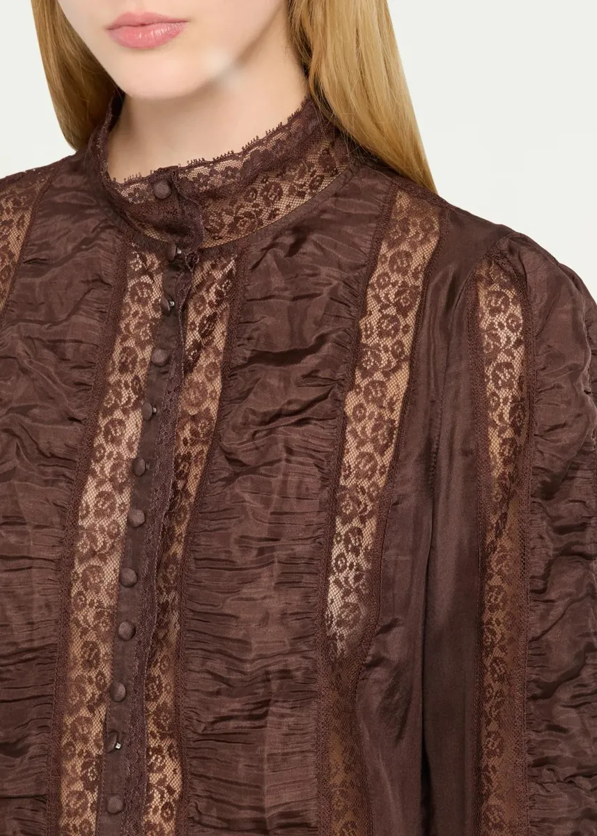 LoveShackFancy Jacque Lace-Trim Ruched Silk Top | Thumbnail 5 LoveShackFancy Jacque Lace-Trim Ruched Silk Top | Thumbnail 5