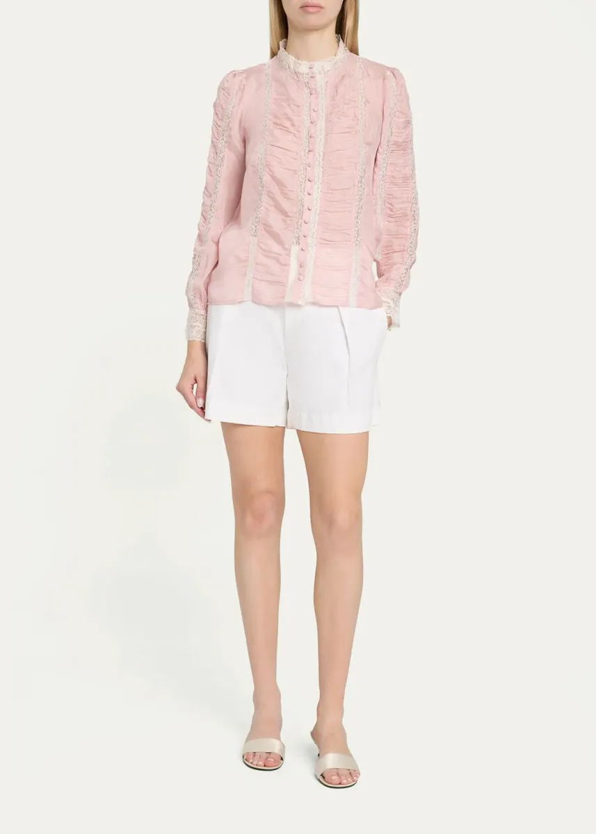 LoveShackFancy Jacque Lace-Trim Ruched Silk Top | Thumbnail 6 LoveShackFancy Jacque Lace-Trim Ruched Silk Top | Thumbnail 6