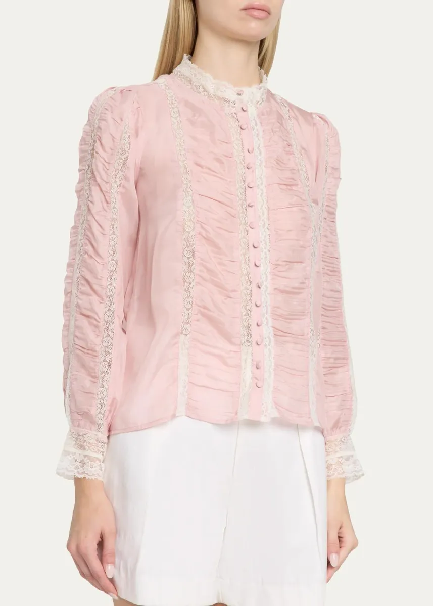 LoveShackFancy Jacque Lace-Trim Ruched Silk Top | Thumbnail 8 LoveShackFancy Jacque Lace-Trim Ruched Silk Top | Thumbnail 8