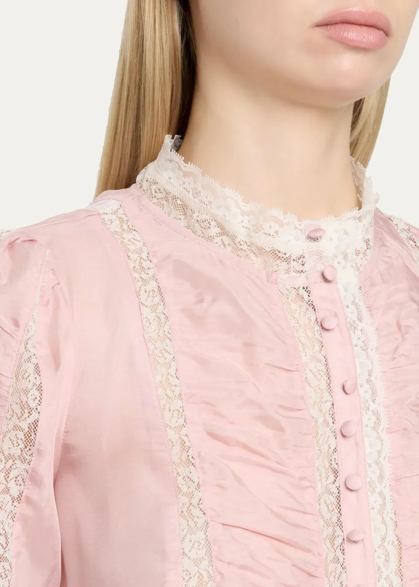LoveShackFancy Jacque Lace-Trim Ruched Silk Top | Thumbnail 9 LoveShackFancy Jacque Lace-Trim Ruched Silk Top | Thumbnail 9