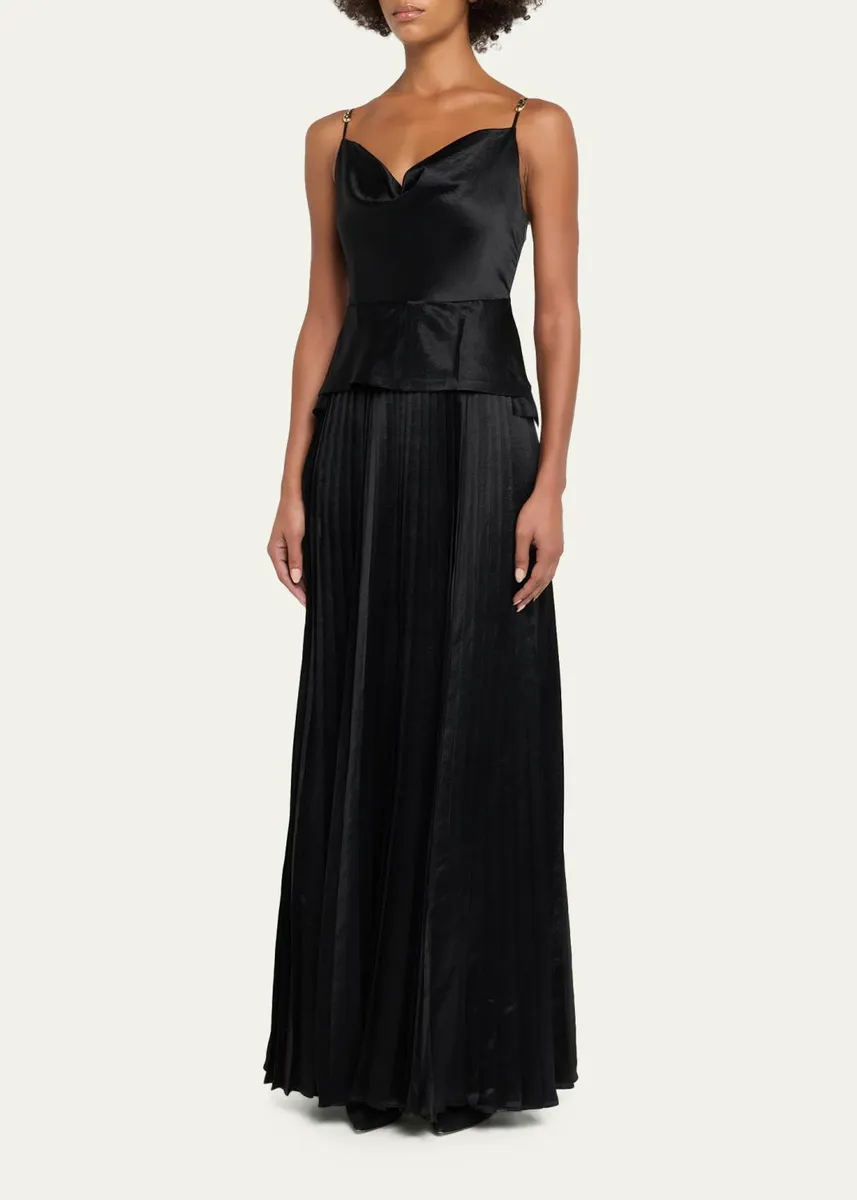 Jason Wu Collection Cowl-Neck Pleated Satin Peplum Gown | Thumbnail 4