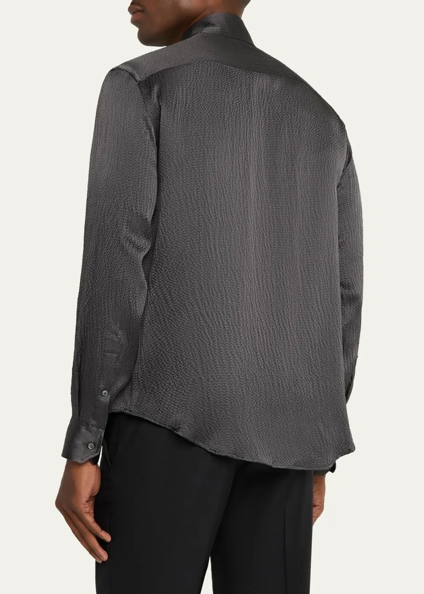 Giorgio Armani Men's Textured Silk Sport Shirt | Thumbnail 3