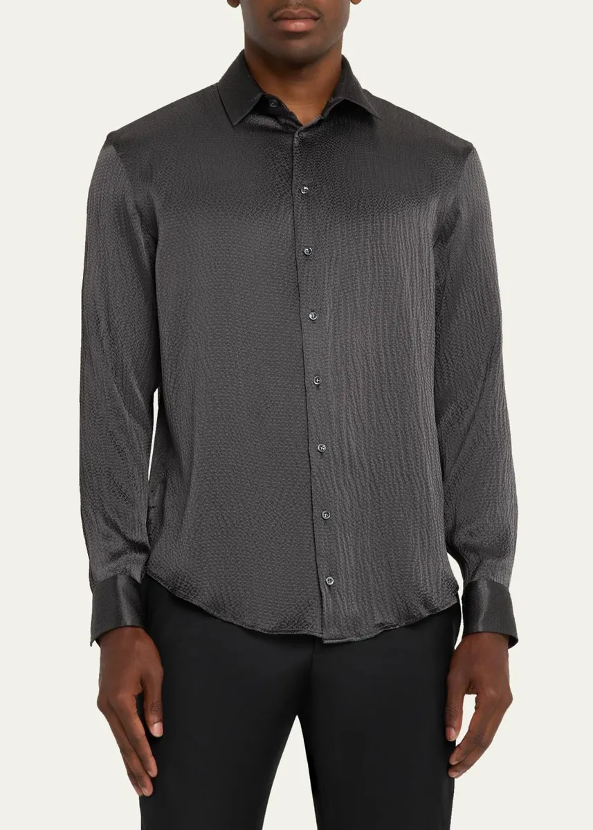 Giorgio Armani Men's Textured Silk Sport Shirt | Thumbnail 4