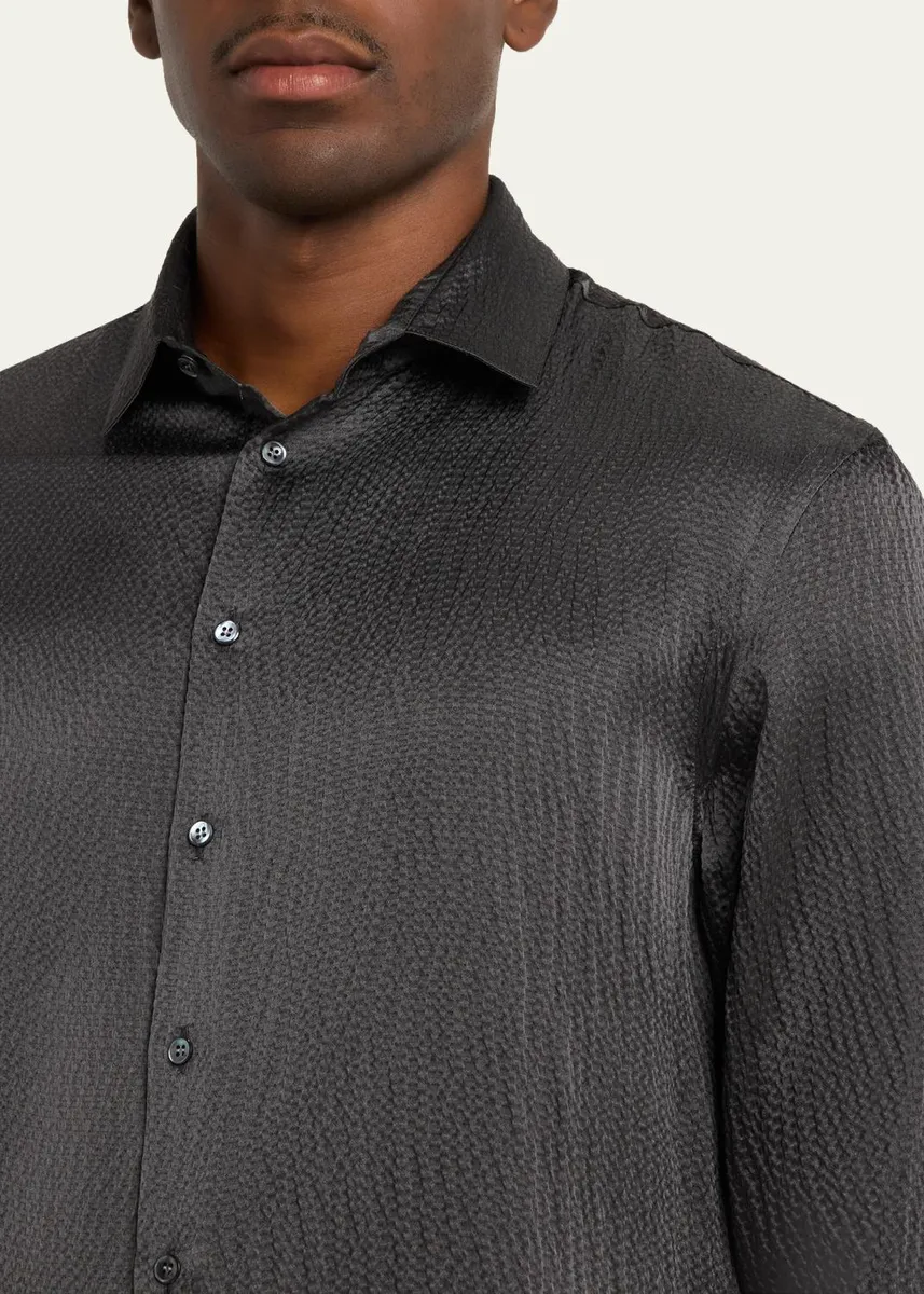 Giorgio Armani Men's Textured Silk Sport Shirt | Thumbnail 5