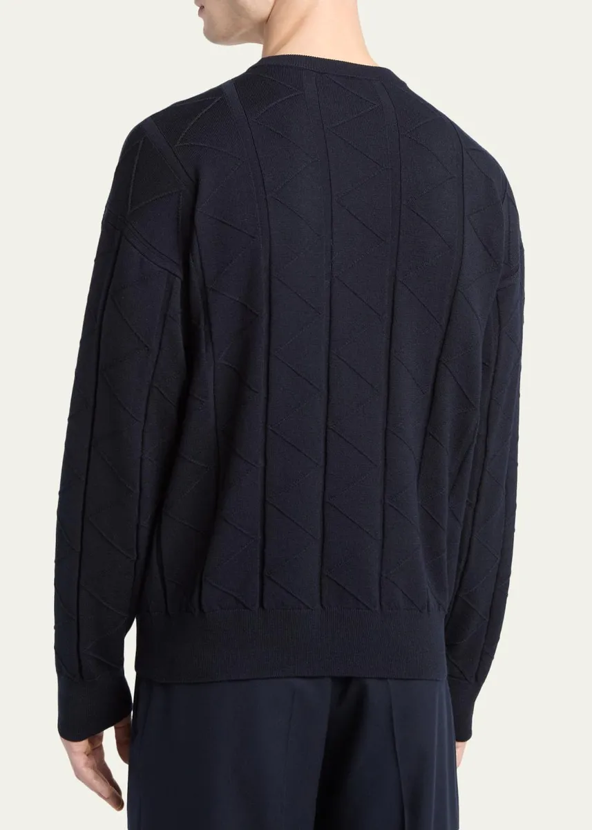 Giorgio Armani Men's Chevron-Knit Virgin Wool Crewneck Sweater | Thumbnail 3