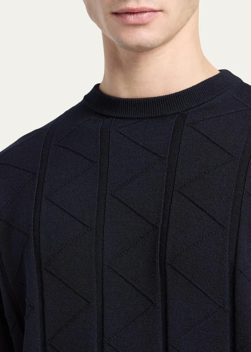 Giorgio Armani Men's Chevron-Knit Virgin Wool Crewneck Sweater | Thumbnail 5